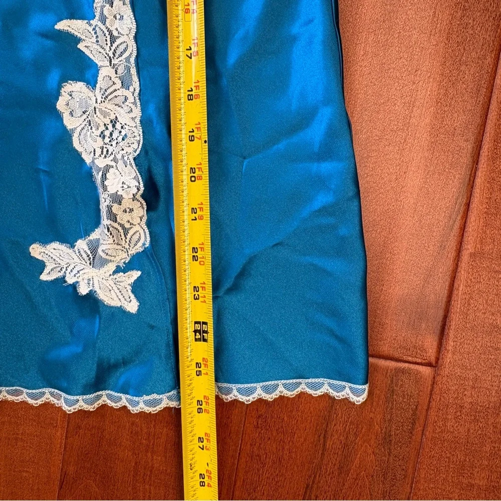 Frederick's of Hollywood Lace‎ Trim Satin Chemise Womens L Teal Blue